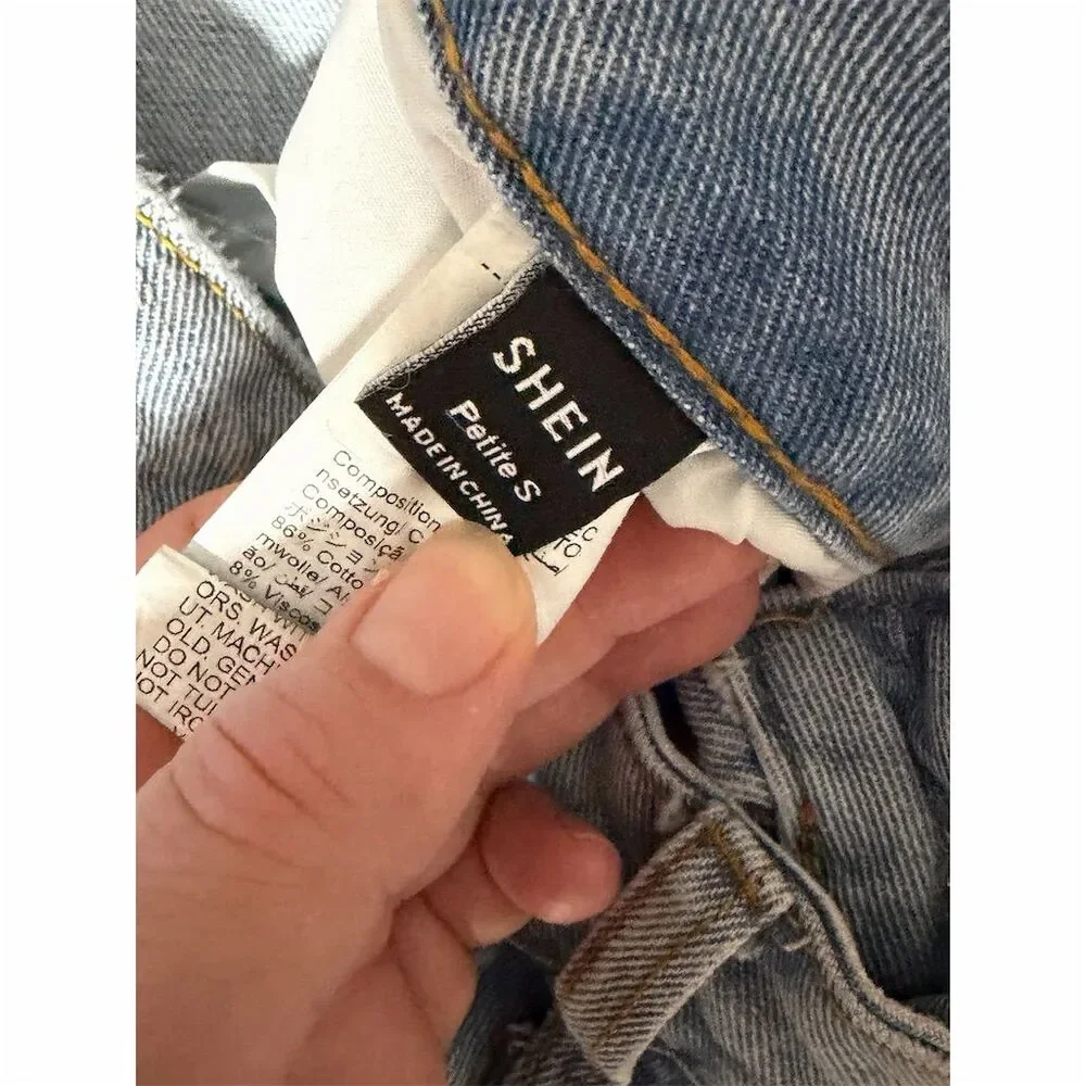 GIRLS SHEIN Petite Distressed Wide-Leg Jeans S Blue Light Wash